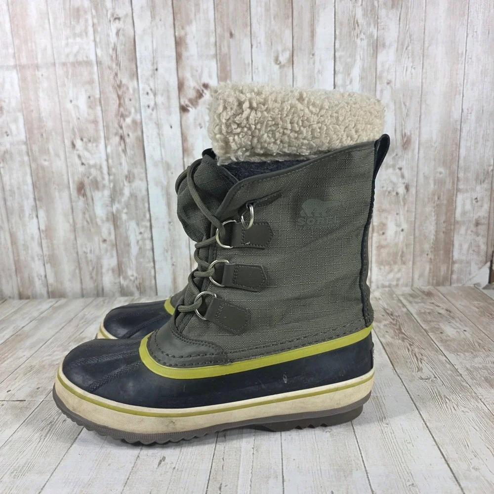 Sorel Caribou‎ Waterproof Winter Boots Olive Green NL1495-214 Womens 8.5